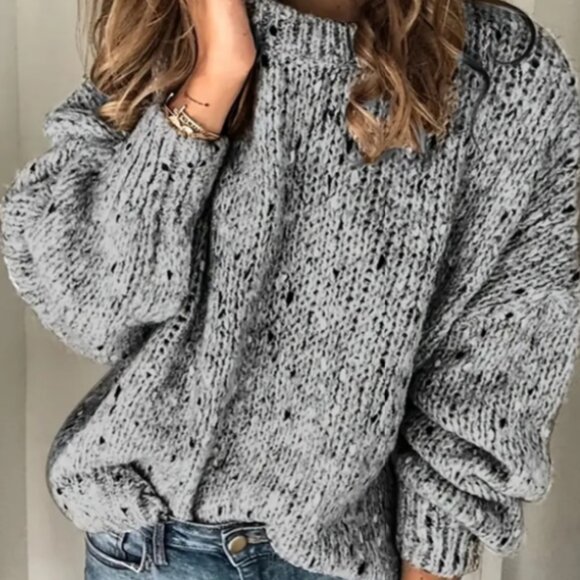 Sweaters - 1XL(14) Women's Plus Heathered Long Sleeve Round Neck High Stretch Sweater